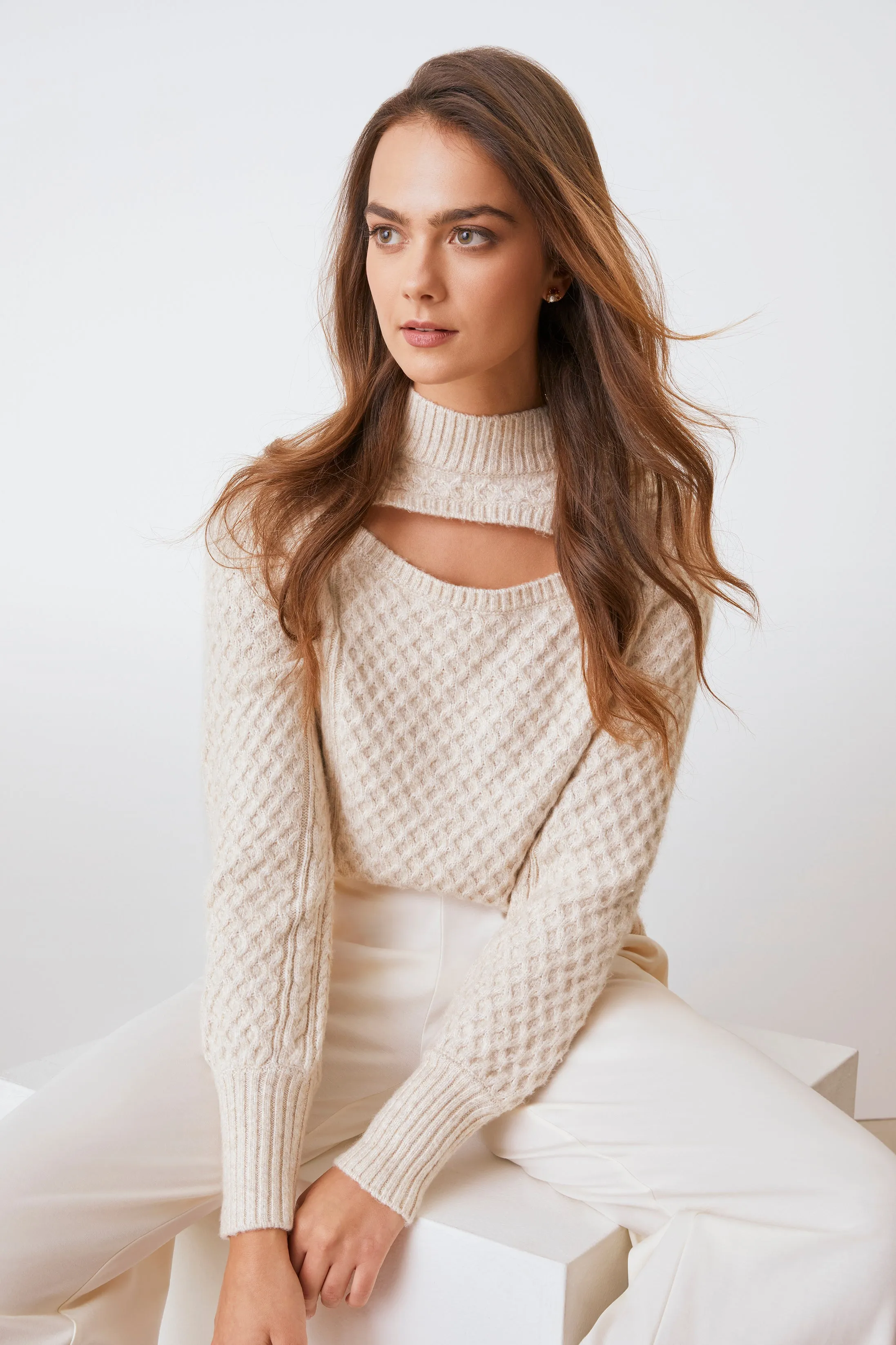 Plus Size Cut-Out Cable Knit Sweater