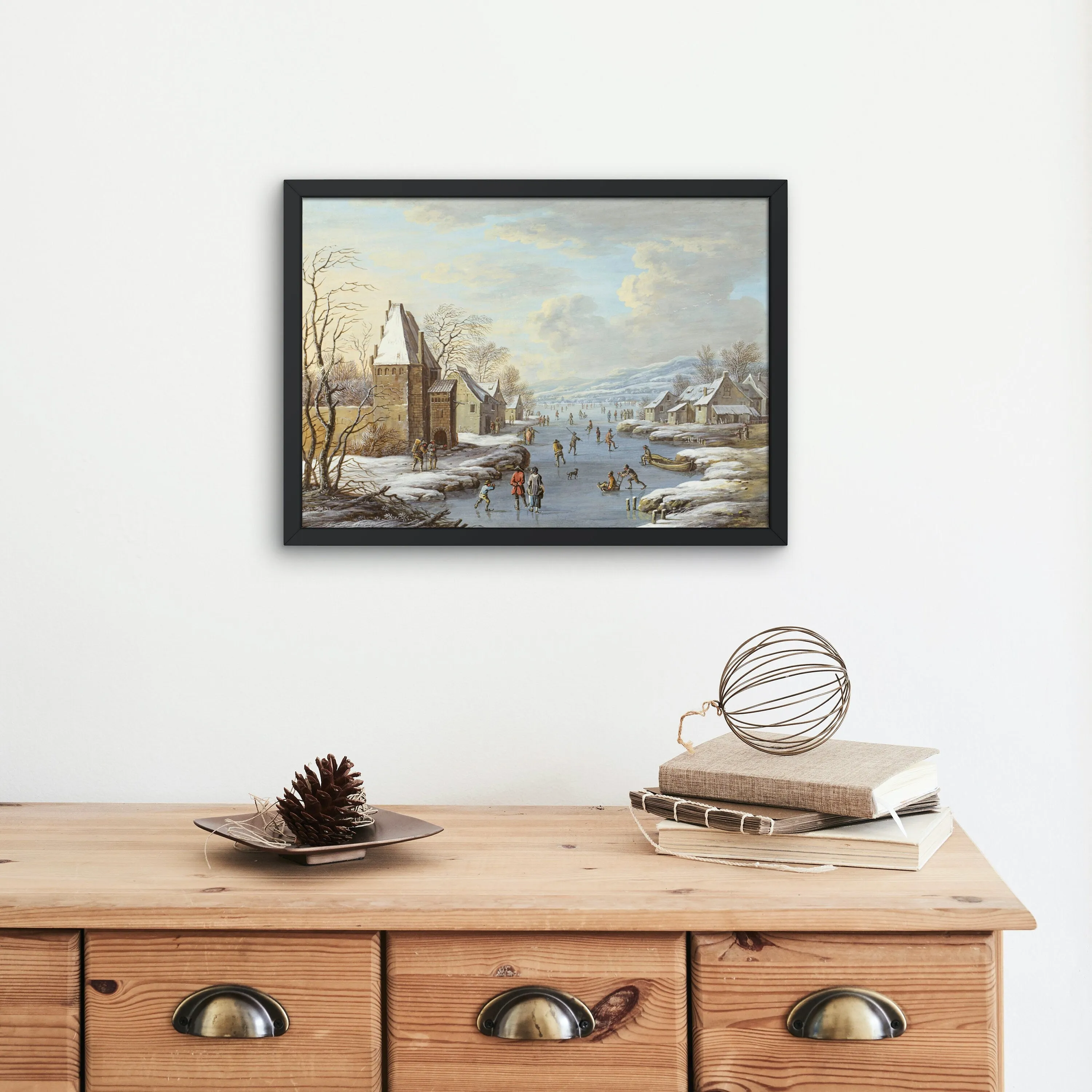 Small Village In Winter Horizontal Wall Art PRINTABLE ART, Winter Scene Wall Art, Antique Christmas, Cozy Prints, Vintage Wall Art