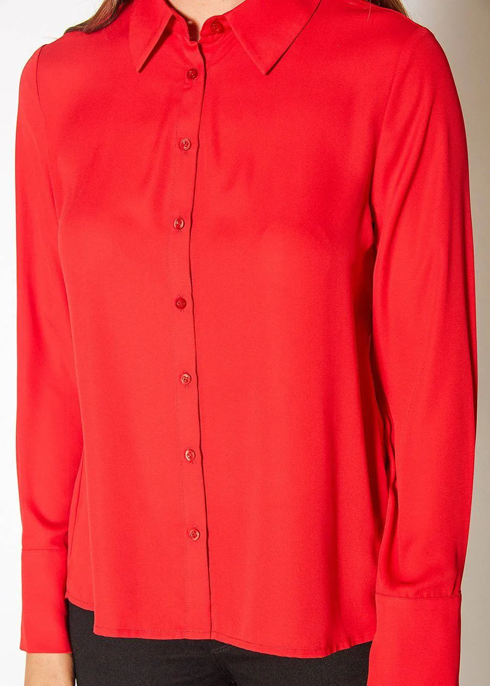 Women's Button Up Basic Everyday Shirt in Bright Red