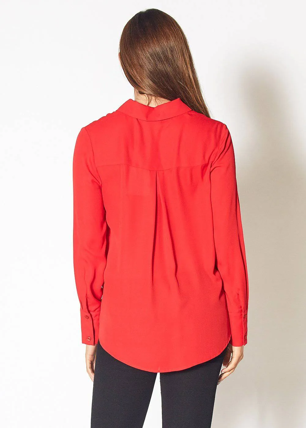 Women's Button Up Basic Everyday Shirt in Bright Red