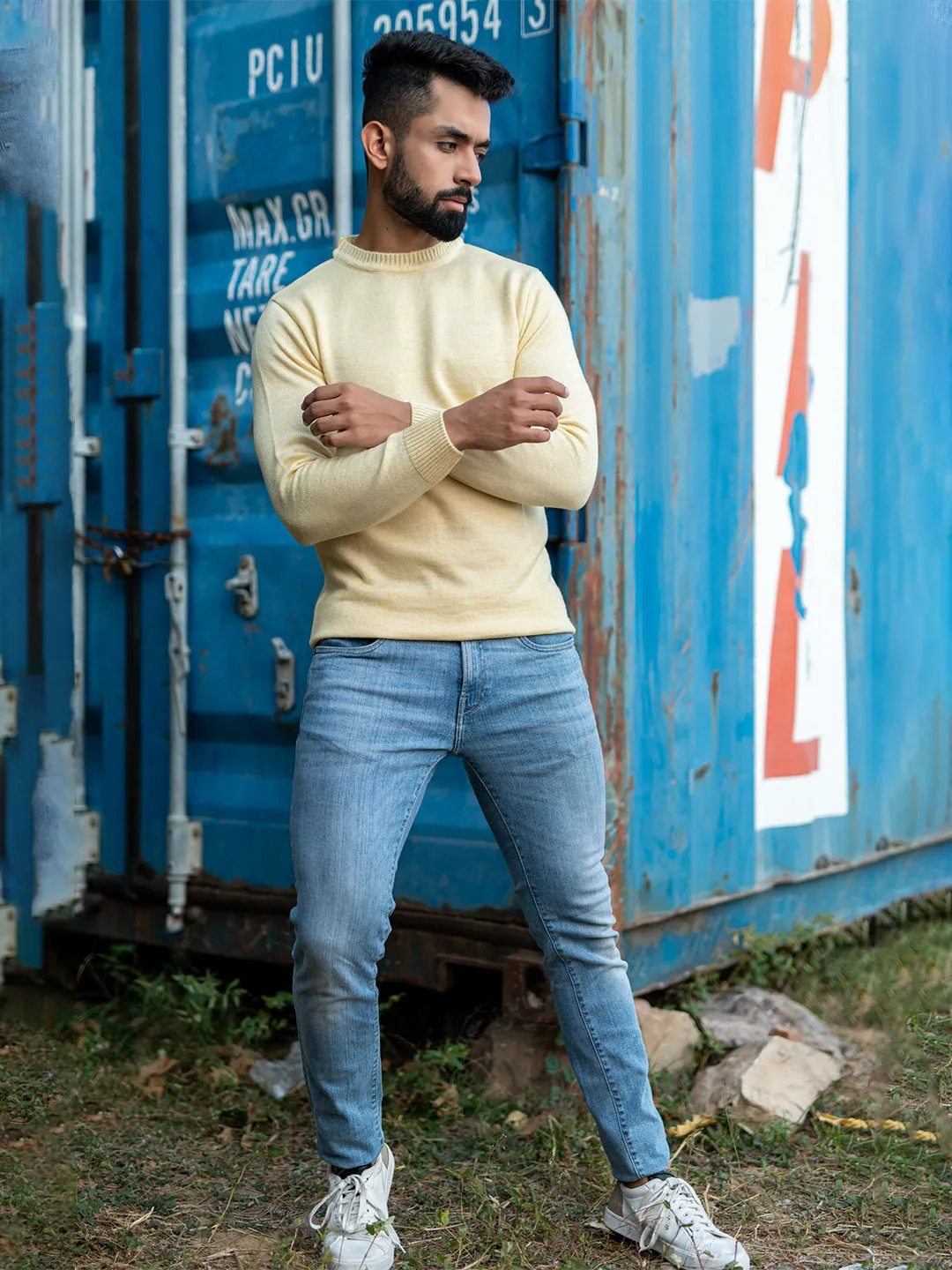 Yellow Color Crew Neck Sweater